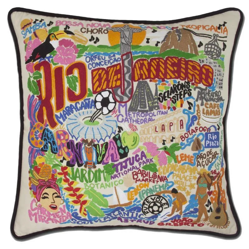 Rio De Janeiro CatStudio Hand Embroidered Accent Pillow