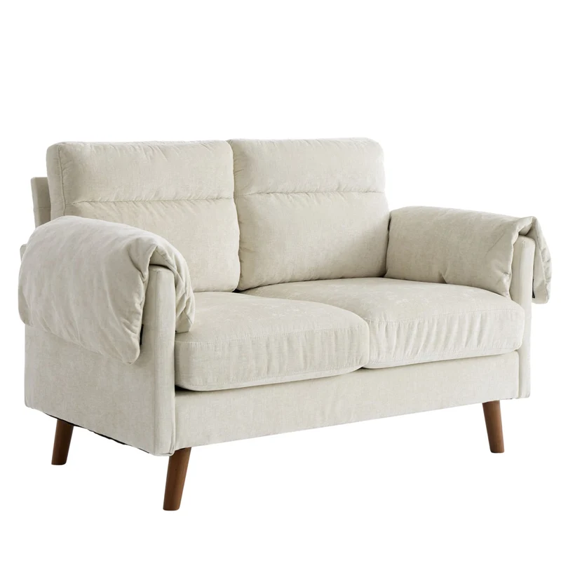 Canapé 2 places compact en chenille douce beige 124x70x85cm BIRCHTHROW