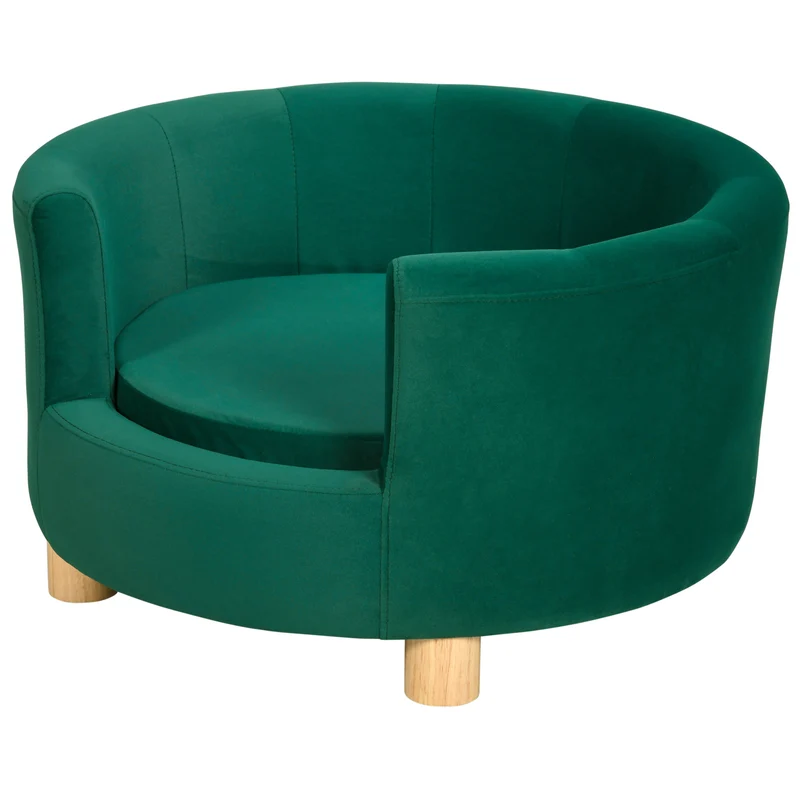 Lit canapé vert pour petit chien &chat, pieds en bois, housse douce 65x64x37cm SKYTHORN