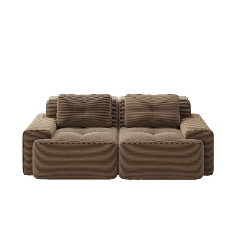 Canapé 2 places en velours côtelé marron sans montage 204x104cm MOMENTUMQUAZZ