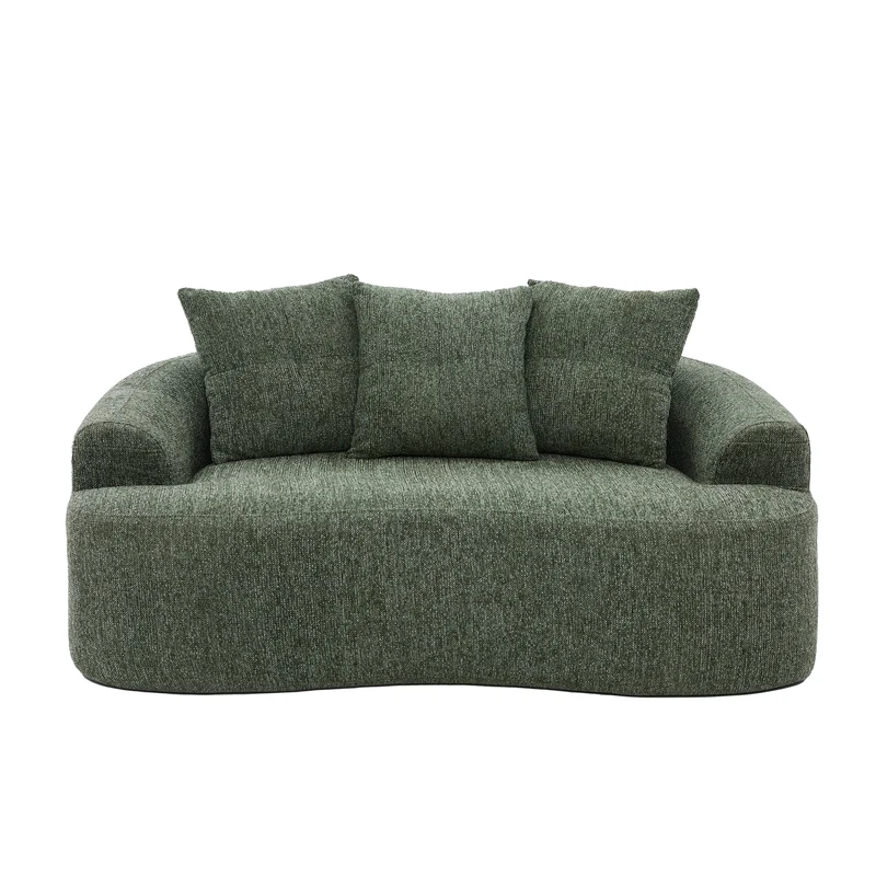 Canapé 2 places en chenille vert coussins profonds sans montage 164cm FLAREMOMENTUU