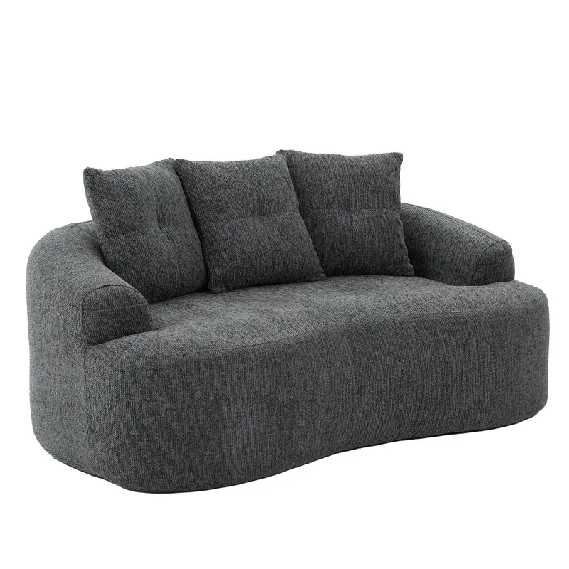 Canapé 2 places en chenille grise coussins profonds sans montage 164cm FLAREMERIDIA
