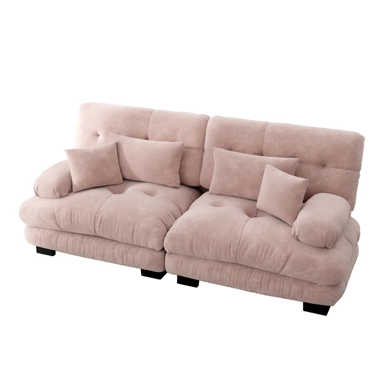 Canapé 2 places en chenille rose avec coussins FLAREISTY