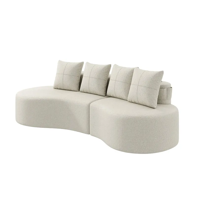 Canapé 3 places en lin gris clair avec 4 coussins, porte-gobelet, poches latérales sans montage 240x109cm FLAREMOMEN