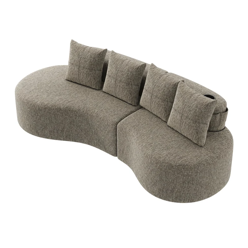 Canapé 3 places en lin khaki avec 4 coussins, porte-gobelet, poches latérales sans montage 240x109cm FLARERIFTA