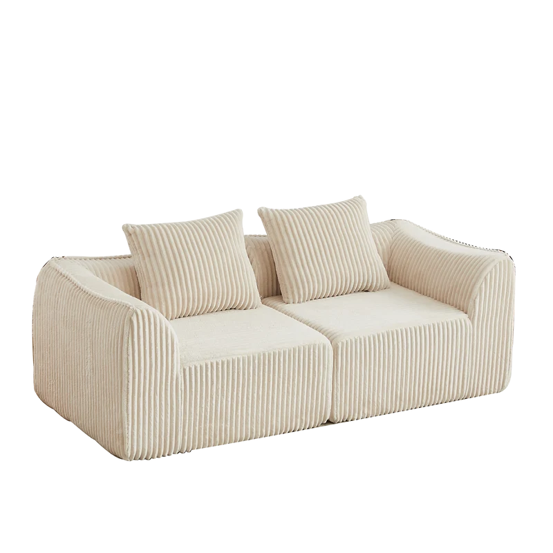 Canapé 2 places en velours côtelé beige, 2 coussins sans montage VERTEXVYNRAKYN