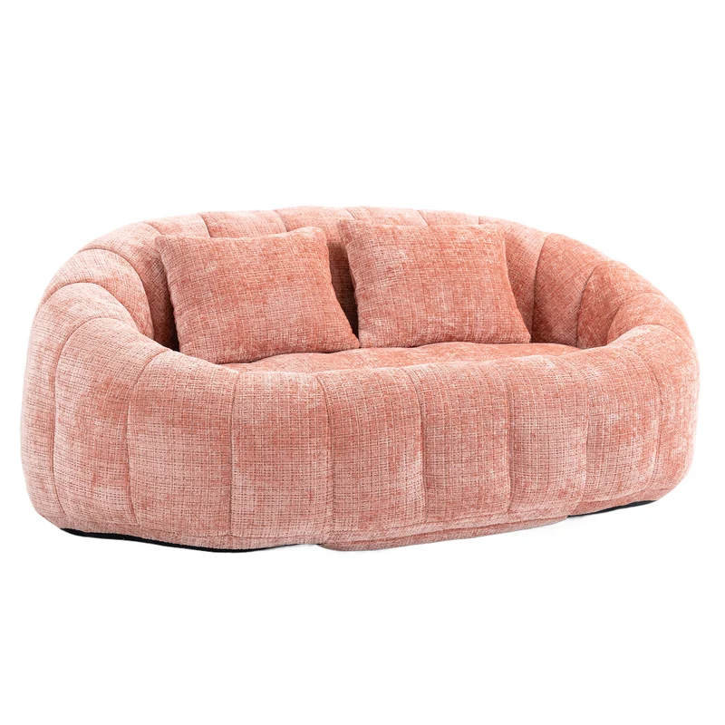 Canapé 2 places en chenille gris, grand fauteuil relax, 2 coussins 150x95x63cm INFINITELIRA