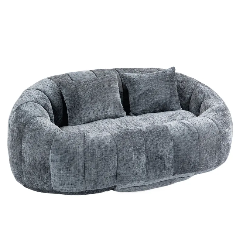 Canapé 2 places en chenille gris, grand fauteuil relax, 2 coussins 150x95x63cm QUASARZYN