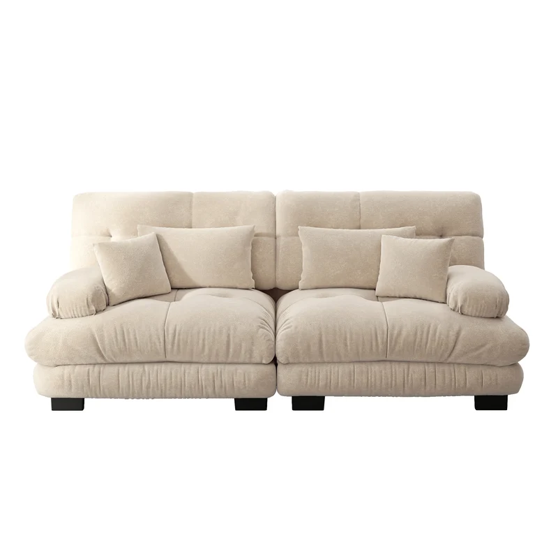 Canapé 3 places modulable en chenille beige avec coussins 220 cm NEXUSREX