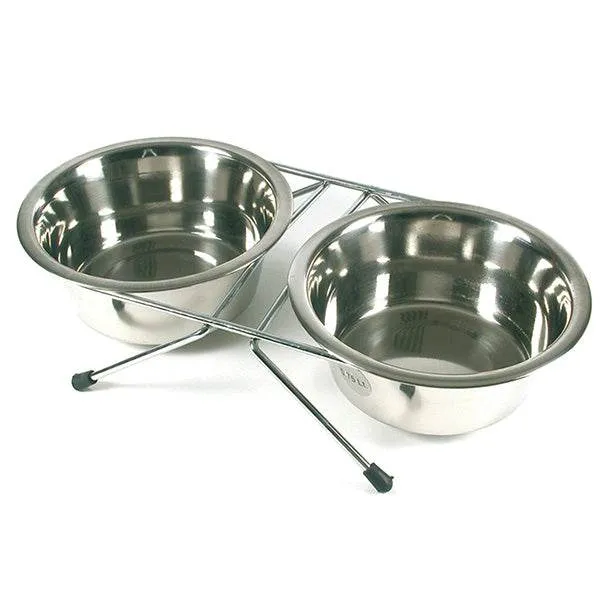 Soporte bajo de 2 comederos inoxidables