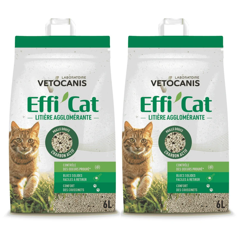 Litière Vetocanis EFFI'CAT 6L - Lot de 2