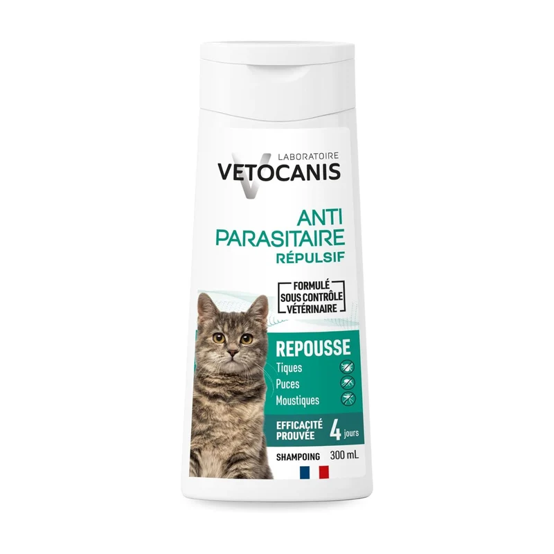 Shampoing Anti-Puces Tiques et Moustiques Répulsif Chat 300ml