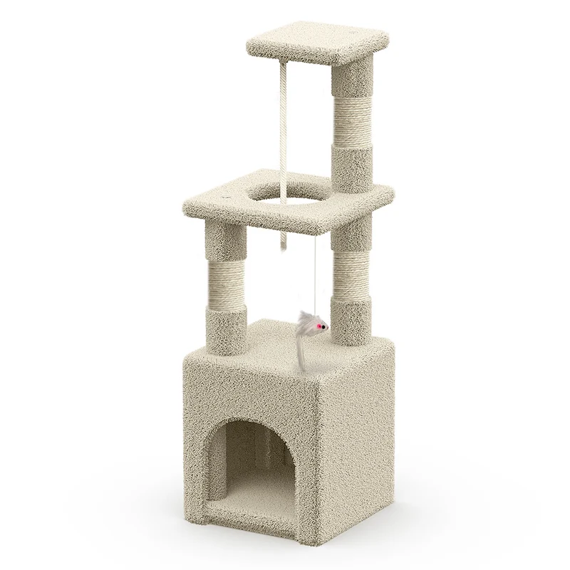 Arbre à Chat 88cm avec Corde Griffoir Plateforme Niche Beige