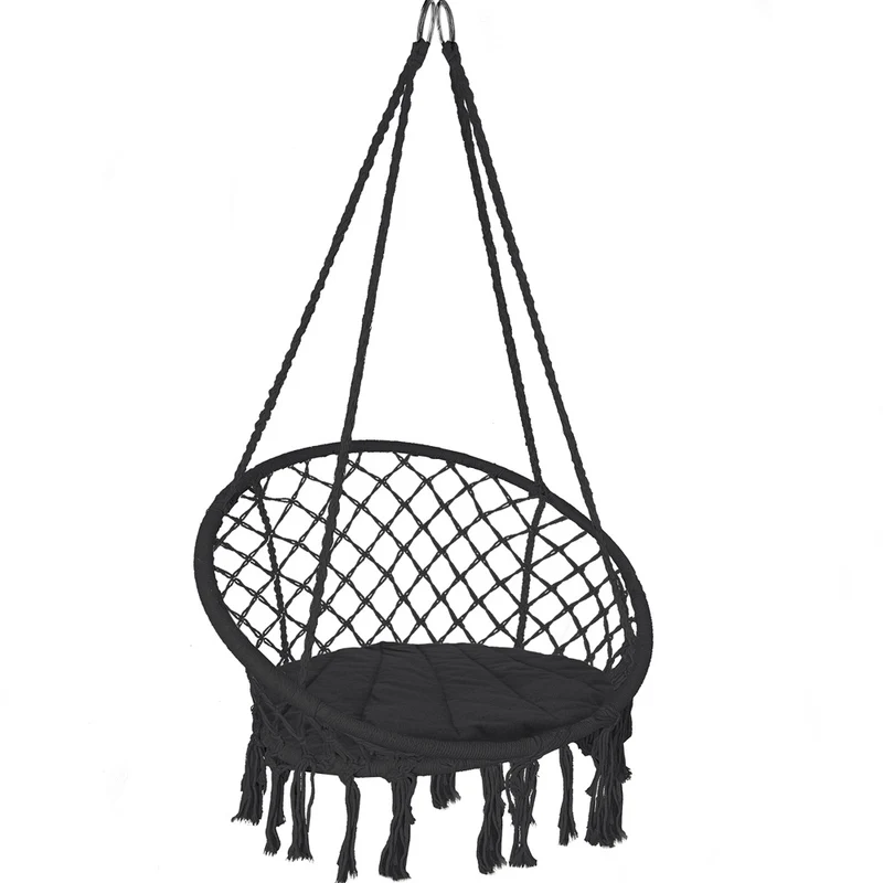 Fauteuil suspendu avec coussin rond noir