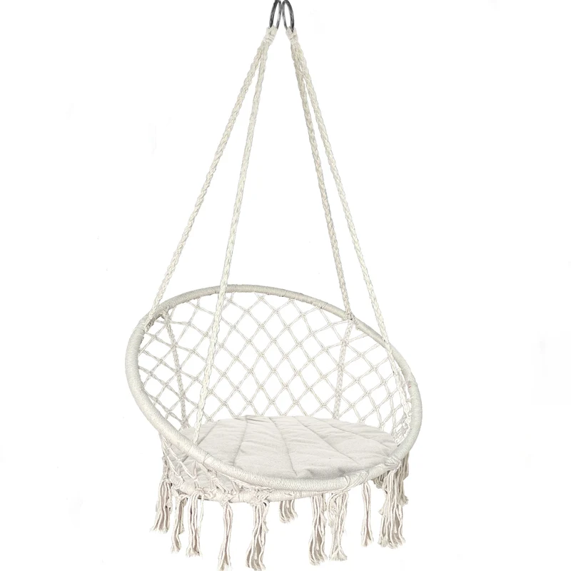 Fauteuil suspendu avec coussin rond beige