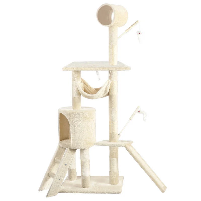 Arbre à Chat 154cm avec Griffoir Plateforme Niche XXL Beige