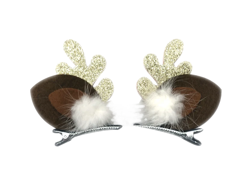 Barrette bois de Renne Noel paillettes