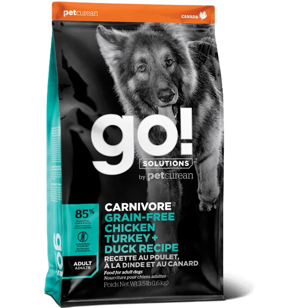 Go! Solutions Carnivore - Grain-Free Chicken, Turkey + Duck Adult Dog Food (3.5lb, 12lb, 22lb)