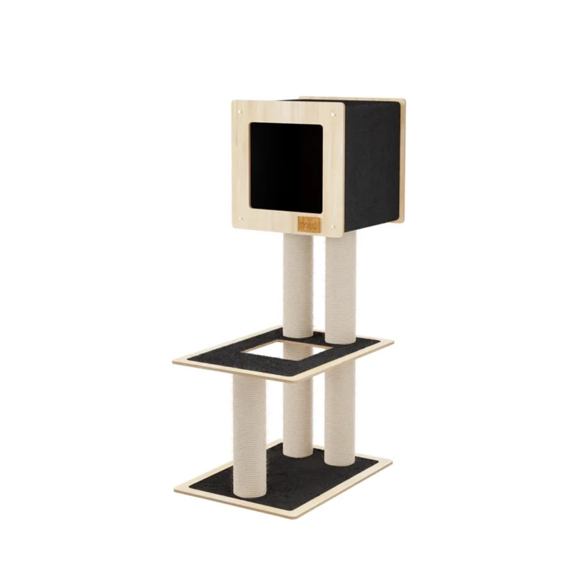 Noba Arbre à chat Hut Deluxe avec corde Fique de haute qualité - Noir