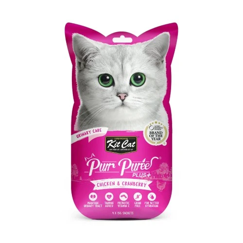 Kit Cat Purr Purées - Poulet et canneberge - Soin urinaire - 4 paquets x 15 gr
