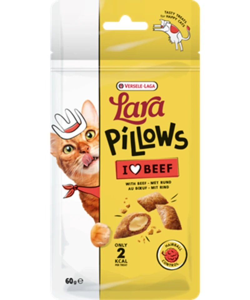 Versele-Laga Friandises pour chats Lara Pillows - Contrôle des boules de poils - Bœuf - 60 gr