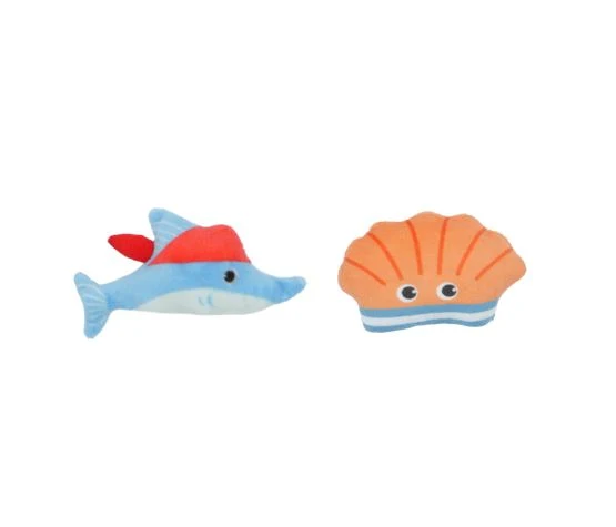Bud'Z - Jouet - Avec Herbe à Chat - Duo - Poisson Pirate et Coquillage - 8cm - Chat