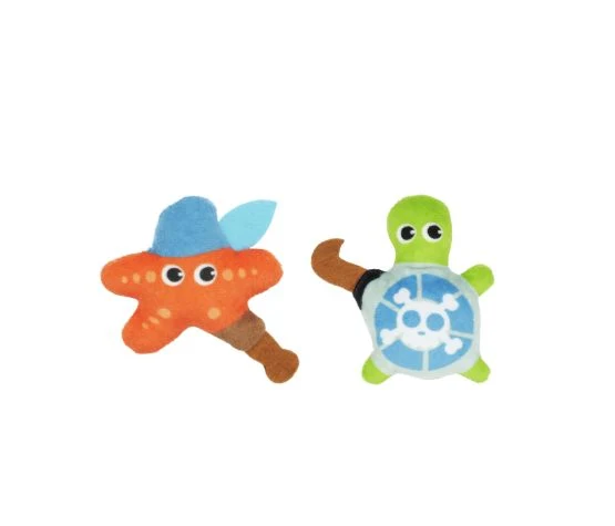 Bud'Z - Jouet - Avec Herbe à Chat - Duo - Pirate Étoilé et Tortue - 8cm - Chat