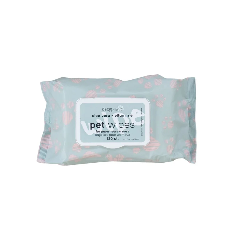 Dexypaws Lingettes pour animaux - Aloès & vitamine E - Paquet de 120