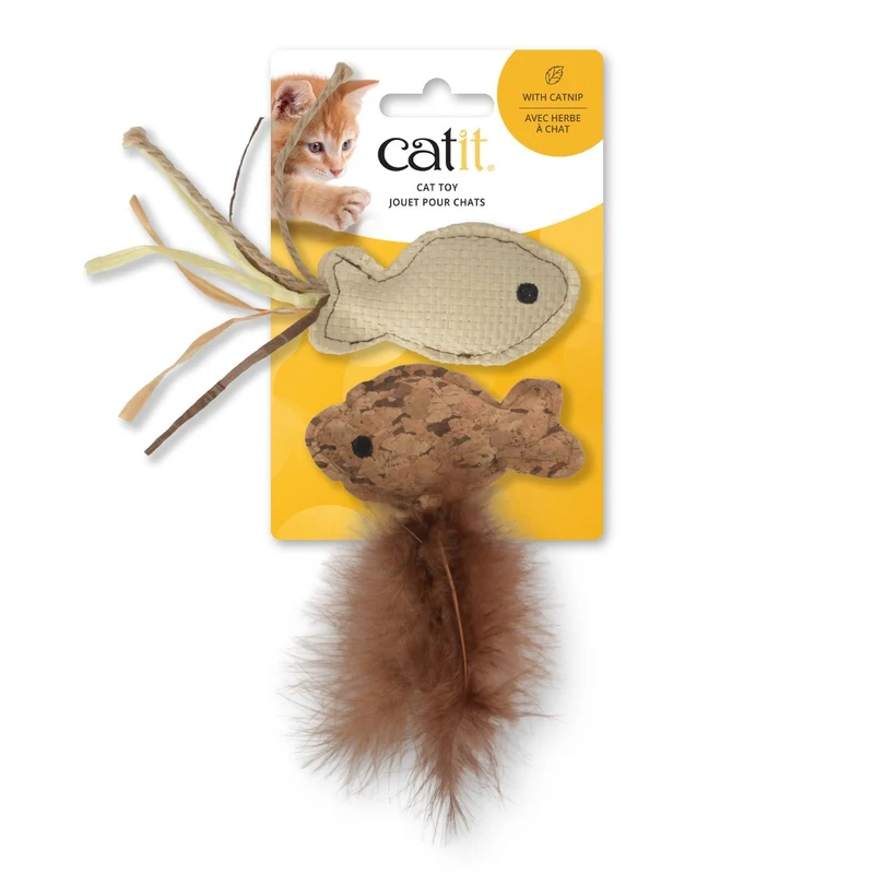 Jouet Catit pour chats - Poissons avec raphia et plumes - Paquet de 2