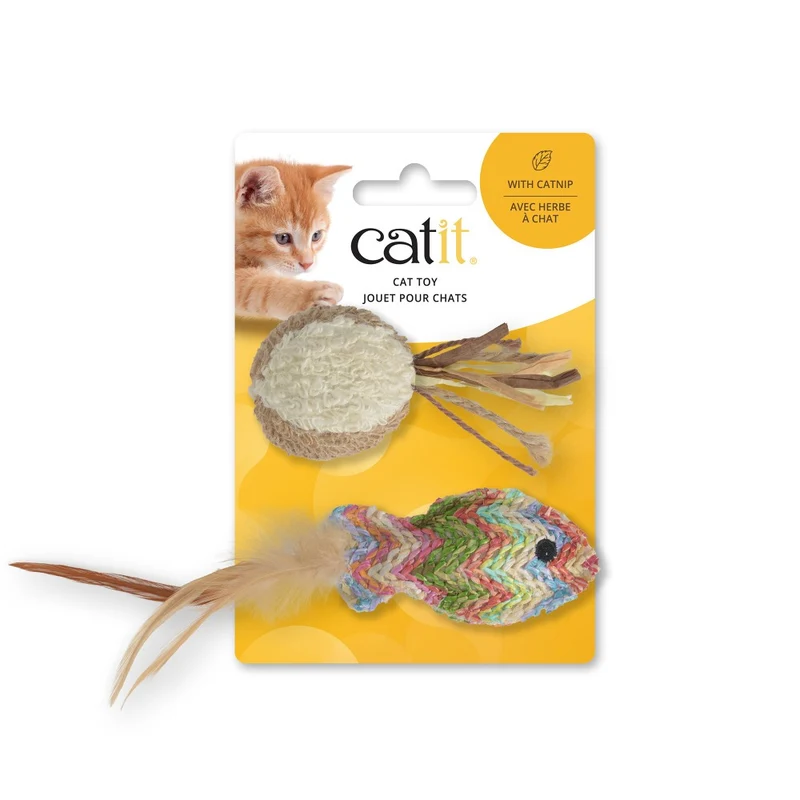 Jouet Catit pour chats - Poisson tissé en paille et balle en ratine
