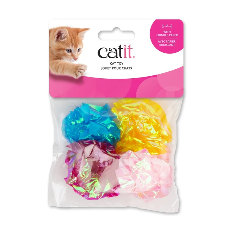 Jouet Catit pour chats - Balles avec papier froissé - Paquet de 4