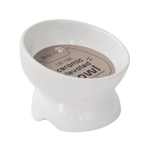 Dexypaws Bol surélevé en céramique pour chat 7 oz - Blanc