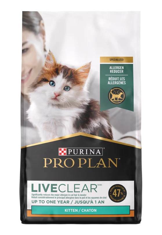 Pro Planᴹᴰ Spécialisée Réduit les Allergènes LiveClear🅫 Formule Poulet et Riz Nourriture Sèche pour Chatons