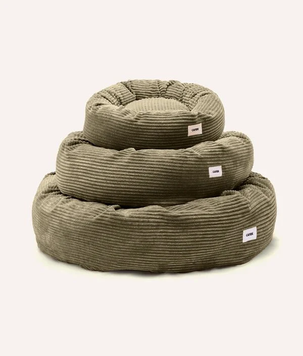 Lit rond NUBA en velours côtelé vert – Un cocon chic pour chien apaisé