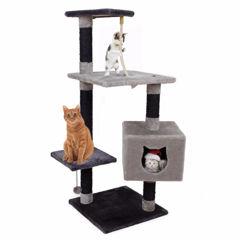 Arbre à Chat Escalade à Quatre niveaux avec Maison à Chat, Griffoir et Corde