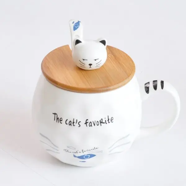 Mug Chat Blanc avec son Couvercle
