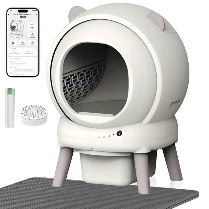Bac à litière automatique 65 L pour chat — autonettoyant, appli et 4 capteurs de poids