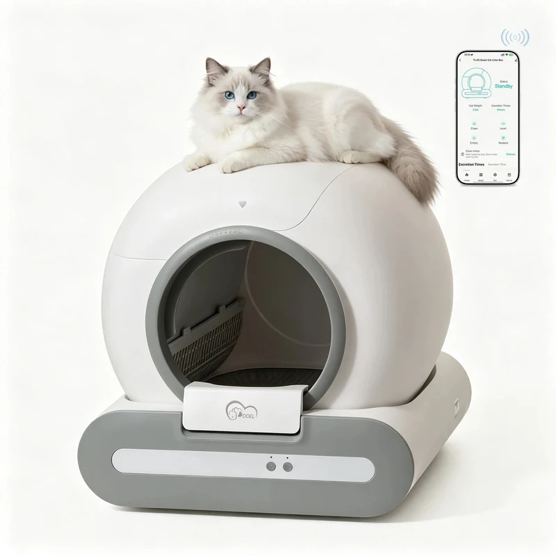 Bac à litière automatique connecté 65 L pour chat — autonettoyant, appli et WiFi