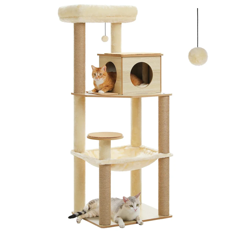 Arbre à chat en bois avec hamac et griffoirs sisal pour grands chats