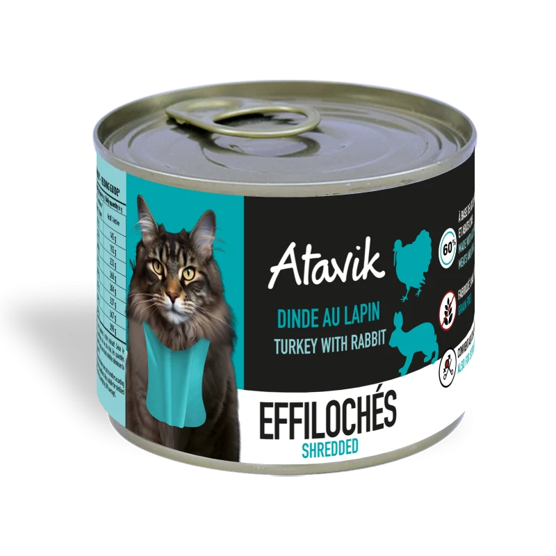Pâtées chats effilochés Dinde Lapin - Atavik