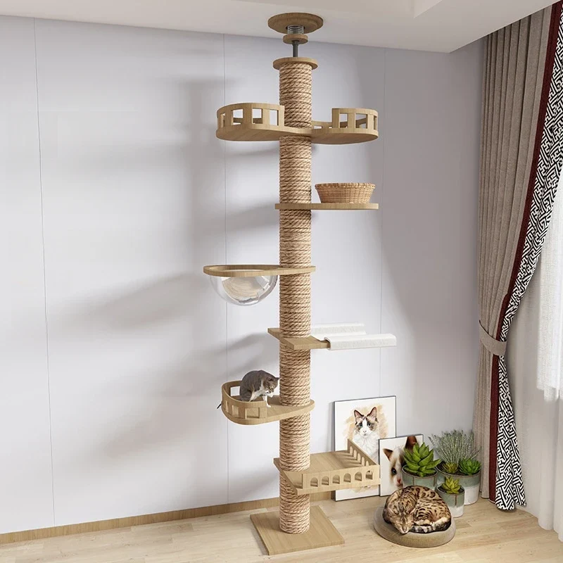 Arbre à chat griffoir plafond réglable avec hamac et condo multi-niveaux