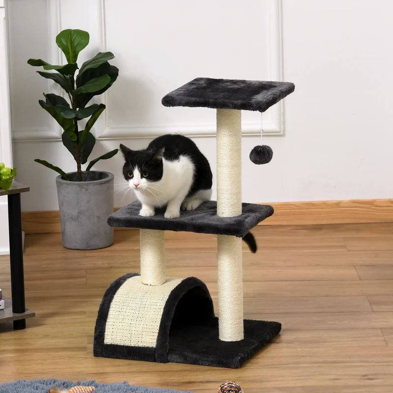 Arbre à chat griffoir avec plateformes et jouet suspendu