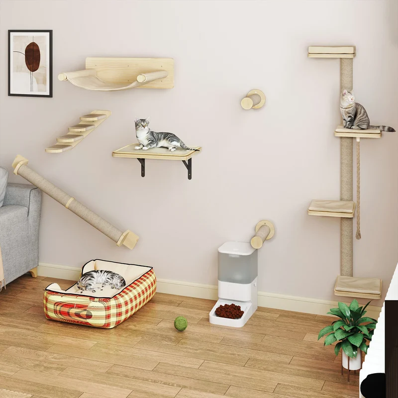 Griffoirs Mural Balconera Bois – Mur d’Escalade 7 Éléments Chat