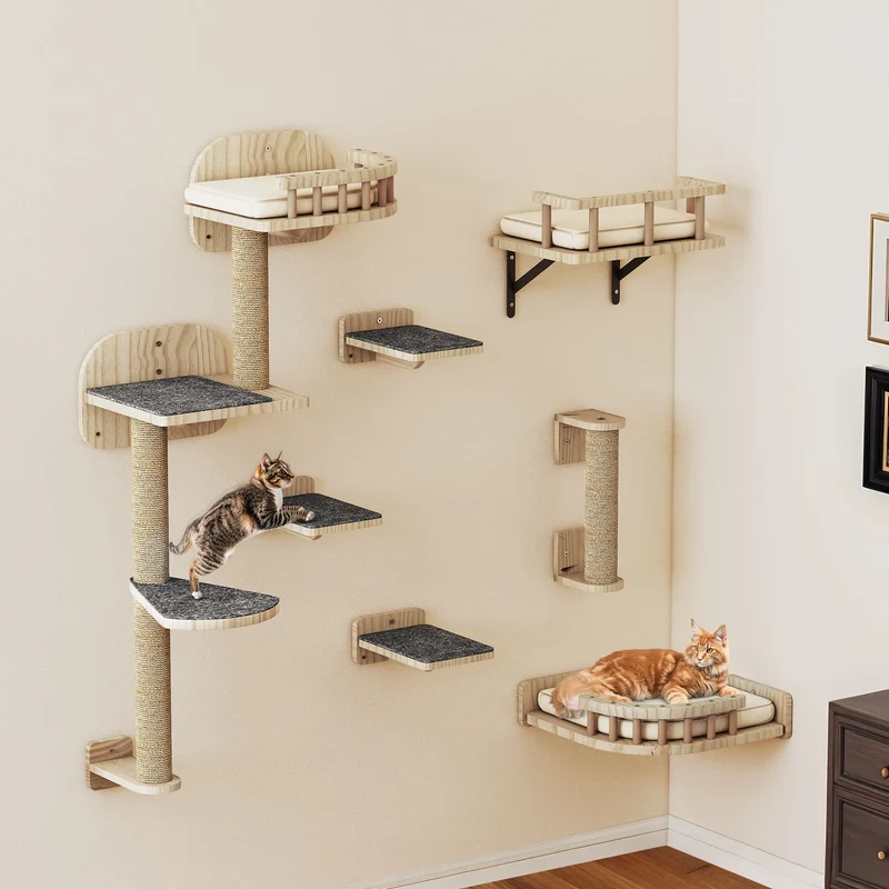 Griffoirs Muraux en Bois 7 pièces – Ensemble mural design pour chats
