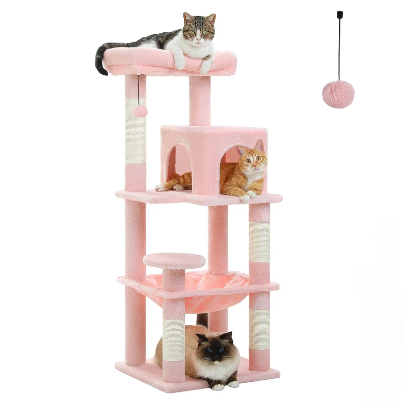 Arbre à chat 5 niveaux pour grands félins – Tour robuste avec cadre en métal, hamac XXL, condo spacieux et grand perchoir supérieur