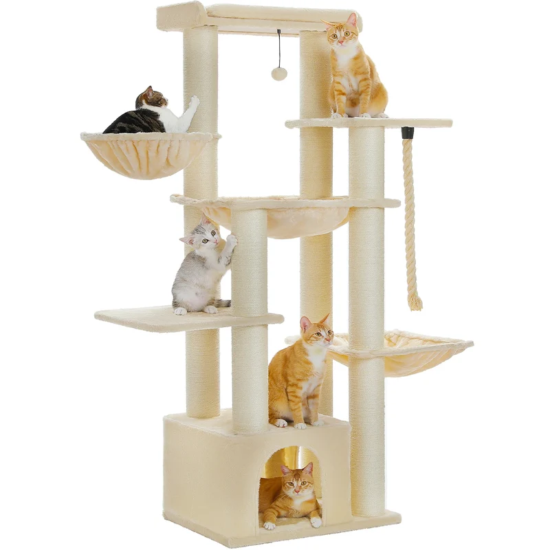 Arbre à chat XXL robuste pour grands chats – Tour avec maison, hamac, griffoirs en sisal et perchoirs multiples
