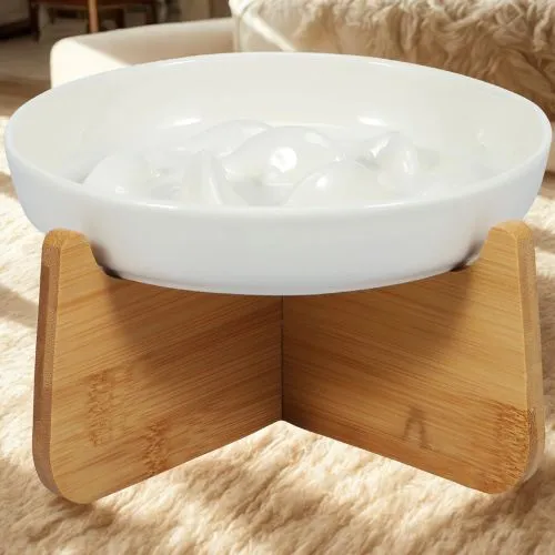 gamelle anti glouton chat céramique et bois