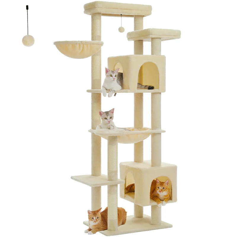 Grand arbre à chat XXL multi-niveaux avec griffoirs, perchoirs et niches douillettes