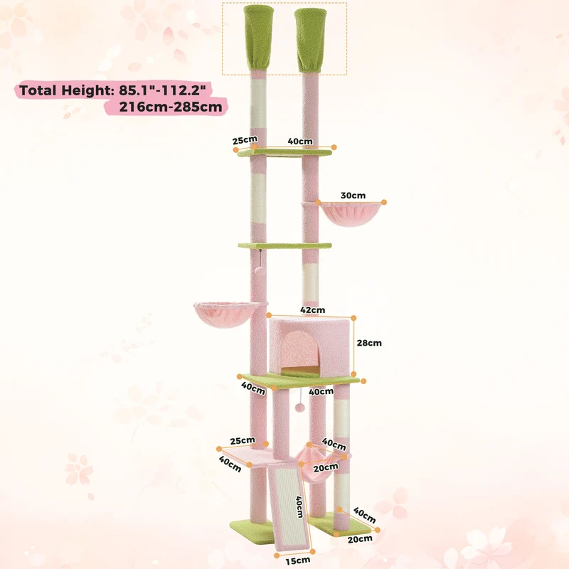 Arbre à chat fixation plafond – Tour avec griffoirs en sisal, condo douillet, hamac et hauteur réglable