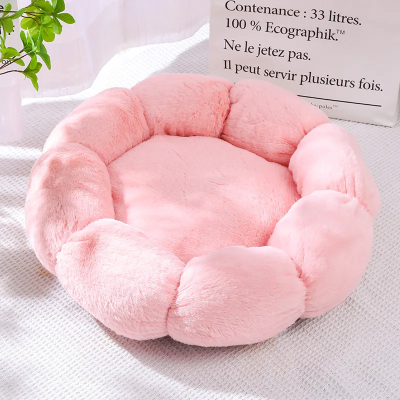 Coussin en forme de fleur pour chat – Lit douillet et chaud pour l’hiver